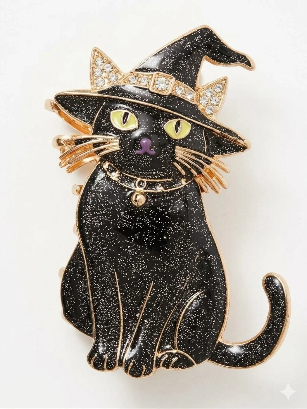 🔹️NWT Black Shimmery Rhinestone Witchy Cat Metal Claw Hair Clip